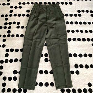Vintage 90s East West High Rise Double Pleated Olive Green Tapered Trouser Pants